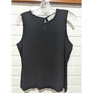 St. John Women's Black Ribbed Knit Sleeveless Santana Knit Shell Tank Top Size S